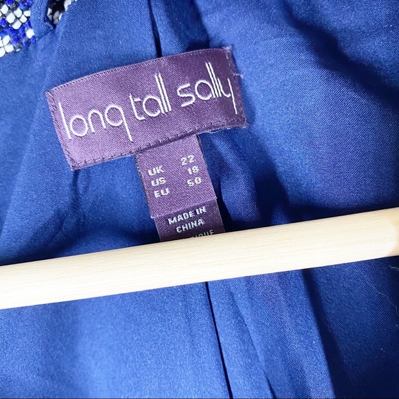 Long Tall Sally Boho Printed Blue Jacquard Open Blazer Jacket 18 - Picture 9 of 10